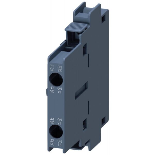 3RH1921-1DA11, auxiliary switch block, 1 no + 1 nc, en 50012, lateral, 10 mm, screw terminal, size s0 ... s12, for motor contactors, 1st lateral auxiliary switch